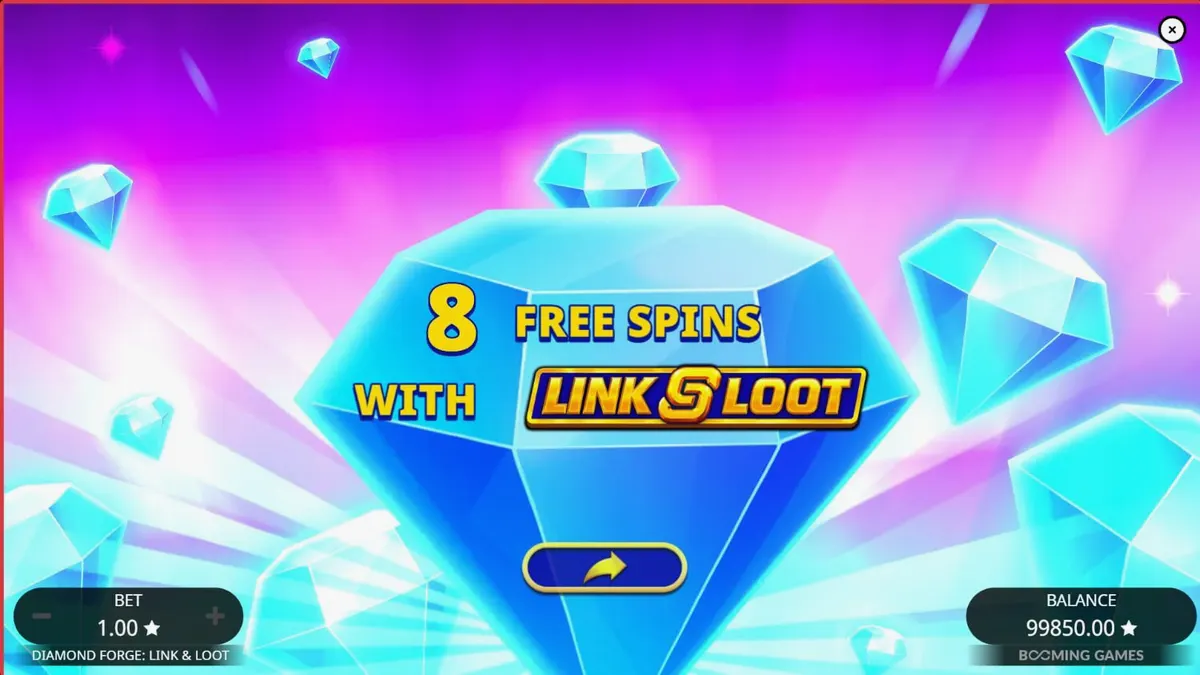 Tampilan visual slot Diamond Forge Link & Loot dengan simbol buah dan berlian